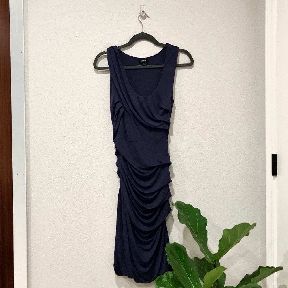 Anthropologie Fitted Asymmetrical Blue Midi Dress - Picture 2 of 4